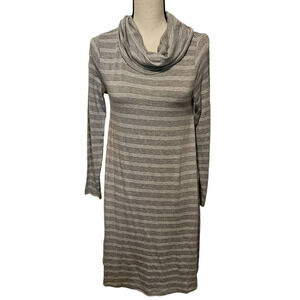 NWT Lou & Grey for LOFT signaturesoft turtleneck‎ dress gray white stripes